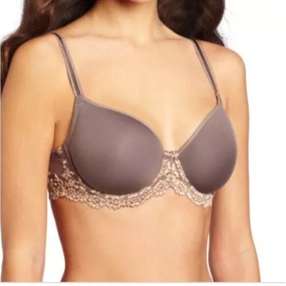 Wacoal Embrace Lace T-Shirt Bra Adjustable Straps Chocolate Size 34DDD NWT - Picture 1 of 13